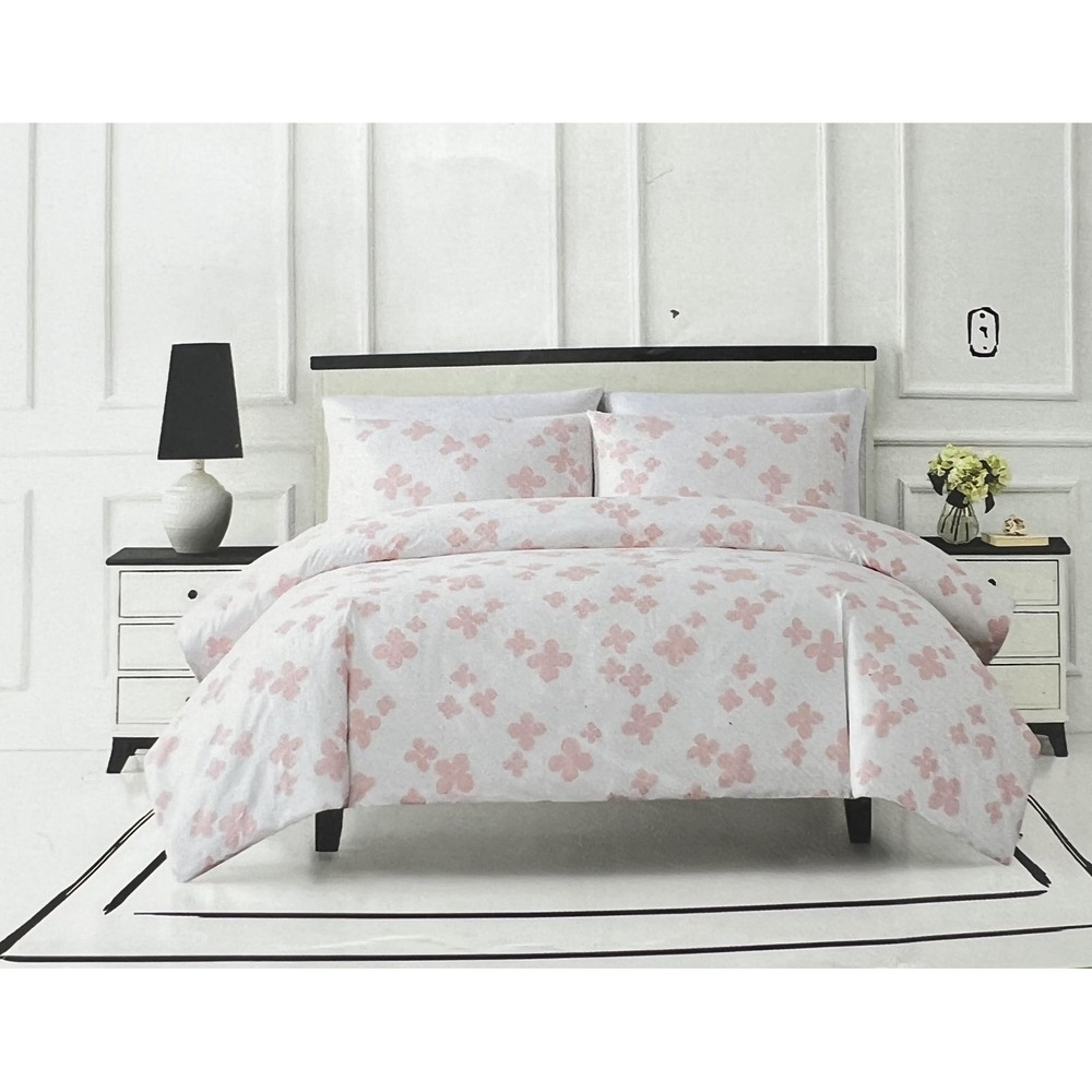 Kate Spade Comforter Set Adult Twin Pink NWT Floral Linen Blend Dots 1790228